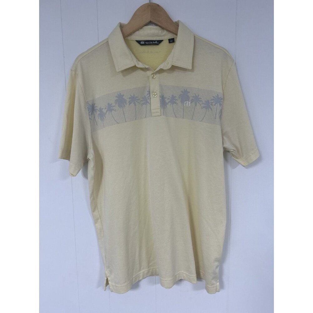 Travis Mathew Polo Shirt Men's Size L Tropical Yellow Palm Tree PIMA Cotton Golf